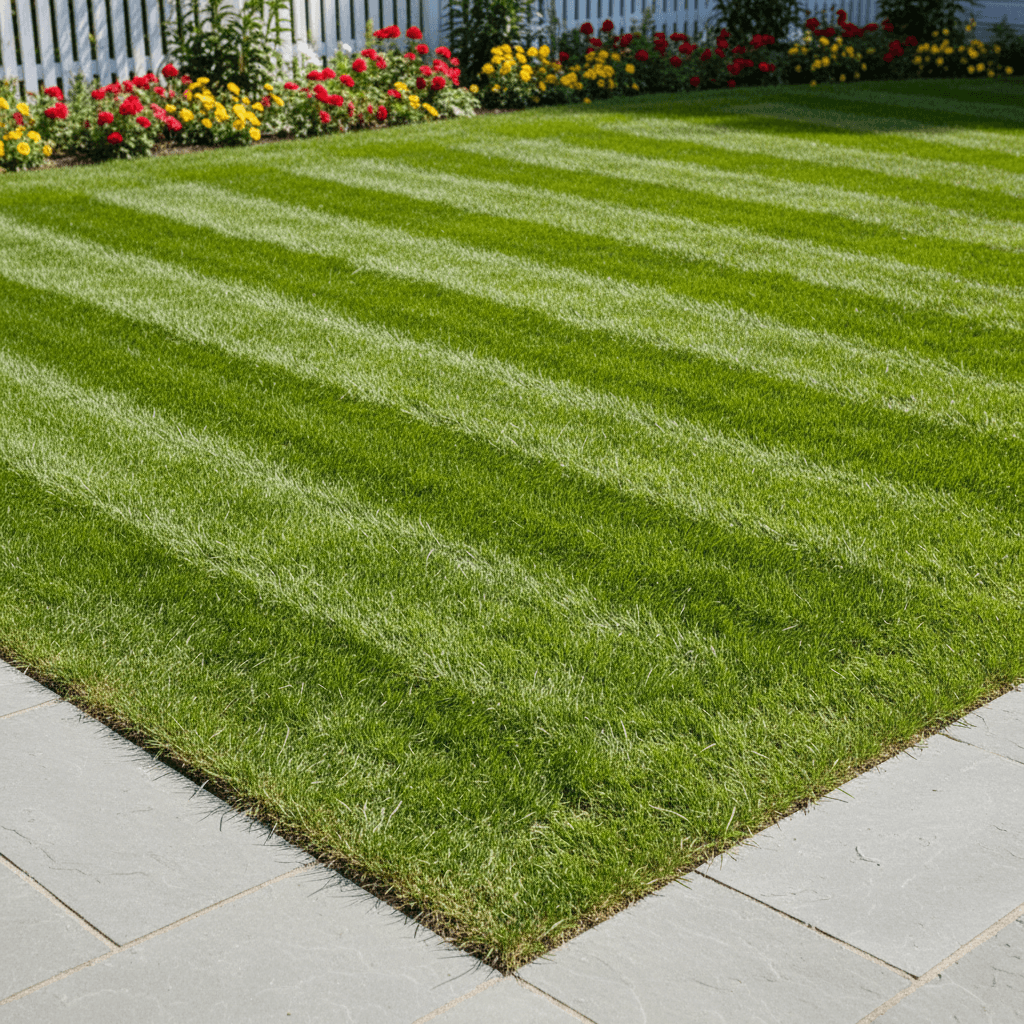 Striped green lawn with freshly cut edges