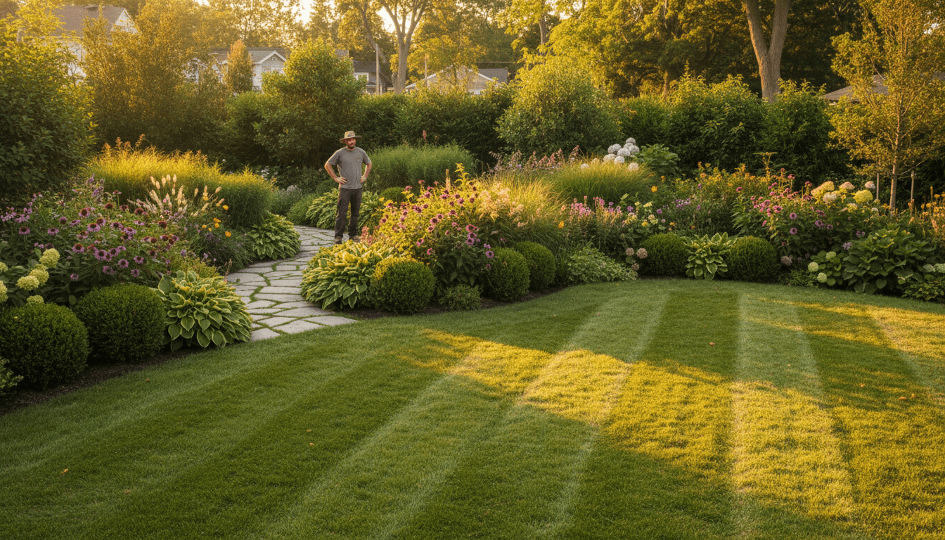 Beautifully landscaped backyard garden with stone pathway in Toronto