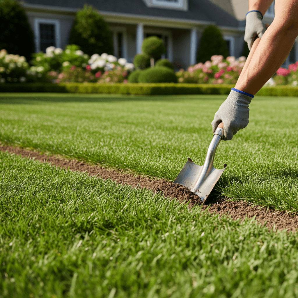 Close-up of turf edging along a walkway